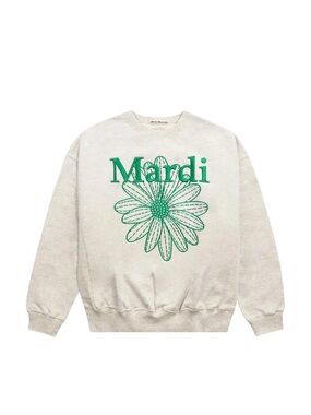 Mardi Mercredi Flower Needlework Sweatshirt Crewneck (Oatmeal Green) One Size